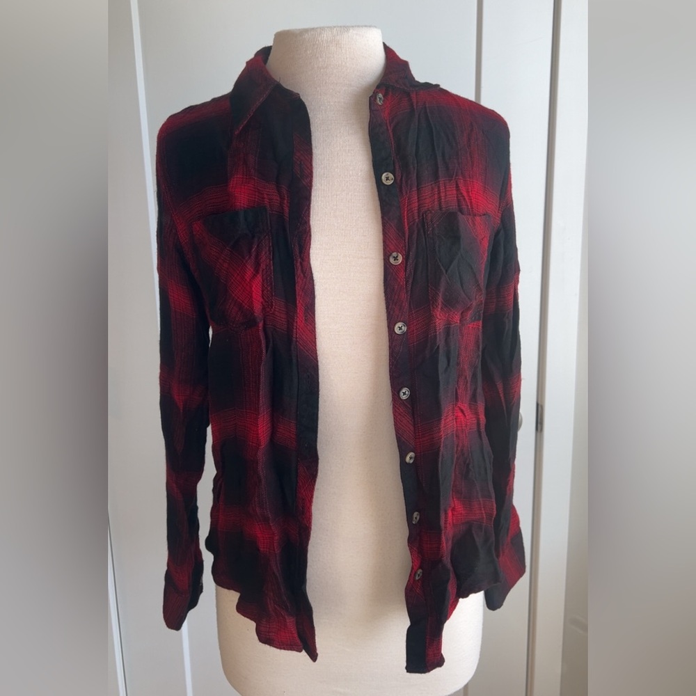 Red and Black Plaid Button-Up Shirt